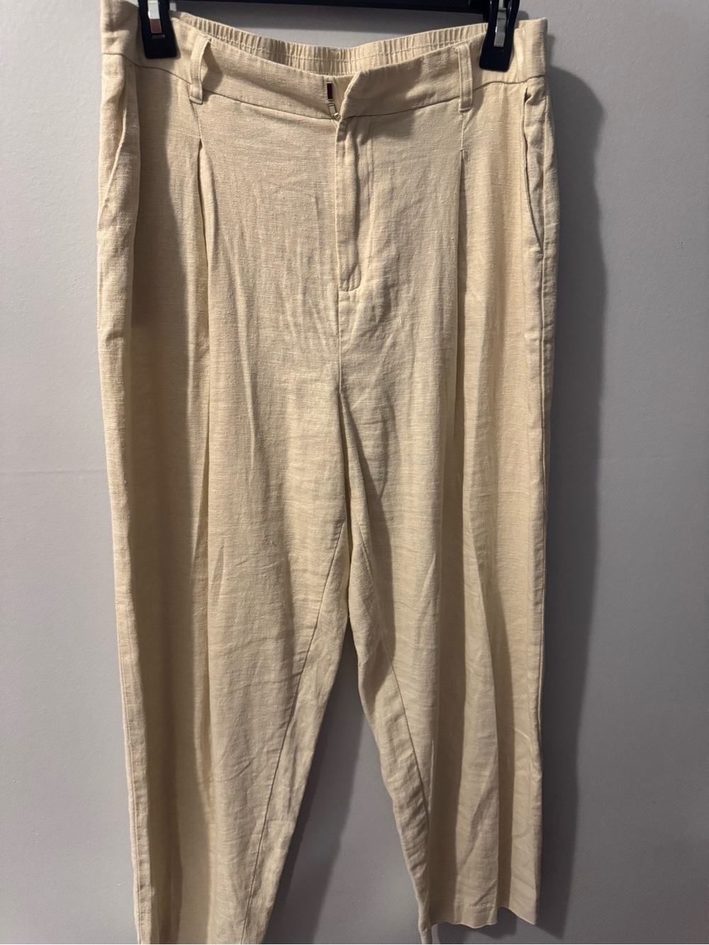 Men's Cream Linen Blend Trousers Small